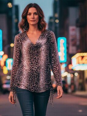 Lane Bryant Mob Wife Leopard Print Tunic Top Blouse 18 20 Sheer Pleated 1X 2X